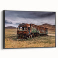Black and white vintage truck photo on framed canvas, ideal for bedroom wall art in a minimalist style.