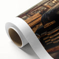 Art deco poster of colorful trucks on a rolled canvas, suitable for nursery wall art.