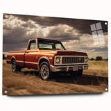 Side view of a truck in grayscale on acrylic glass, suitable for dining room or bedroom decor.