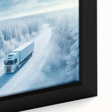 Extra large black wall art featuring colorful, textured trucks on a framed canvas, ideal for living room decor.