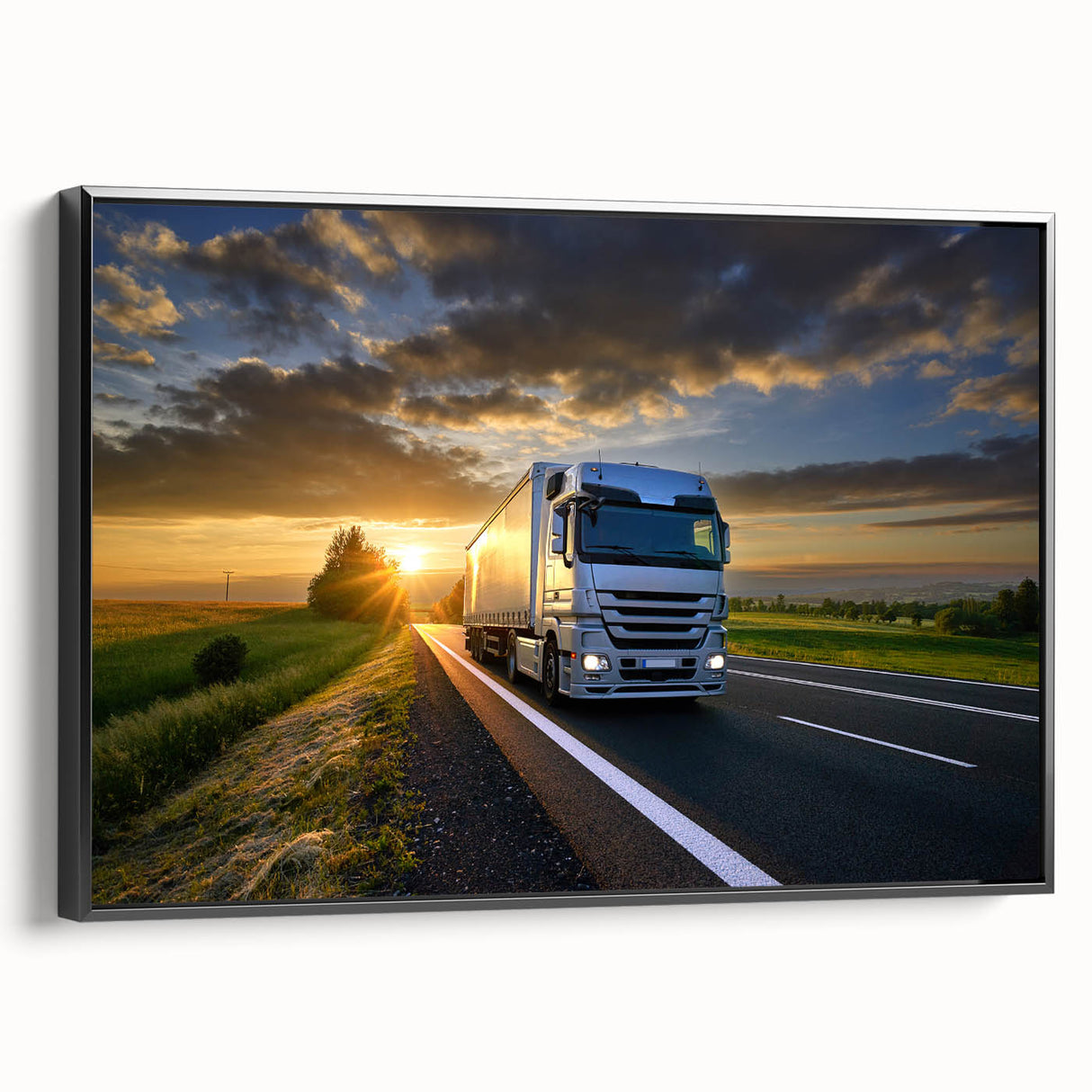 Black and white framed canvas featuring a vintage truck, ideal for bedroom wall decor in a minimalist style.