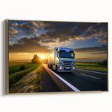 Framed canvas featuring a vintage black truck, set against a muted landscape, ideal for bedroom wall decor.