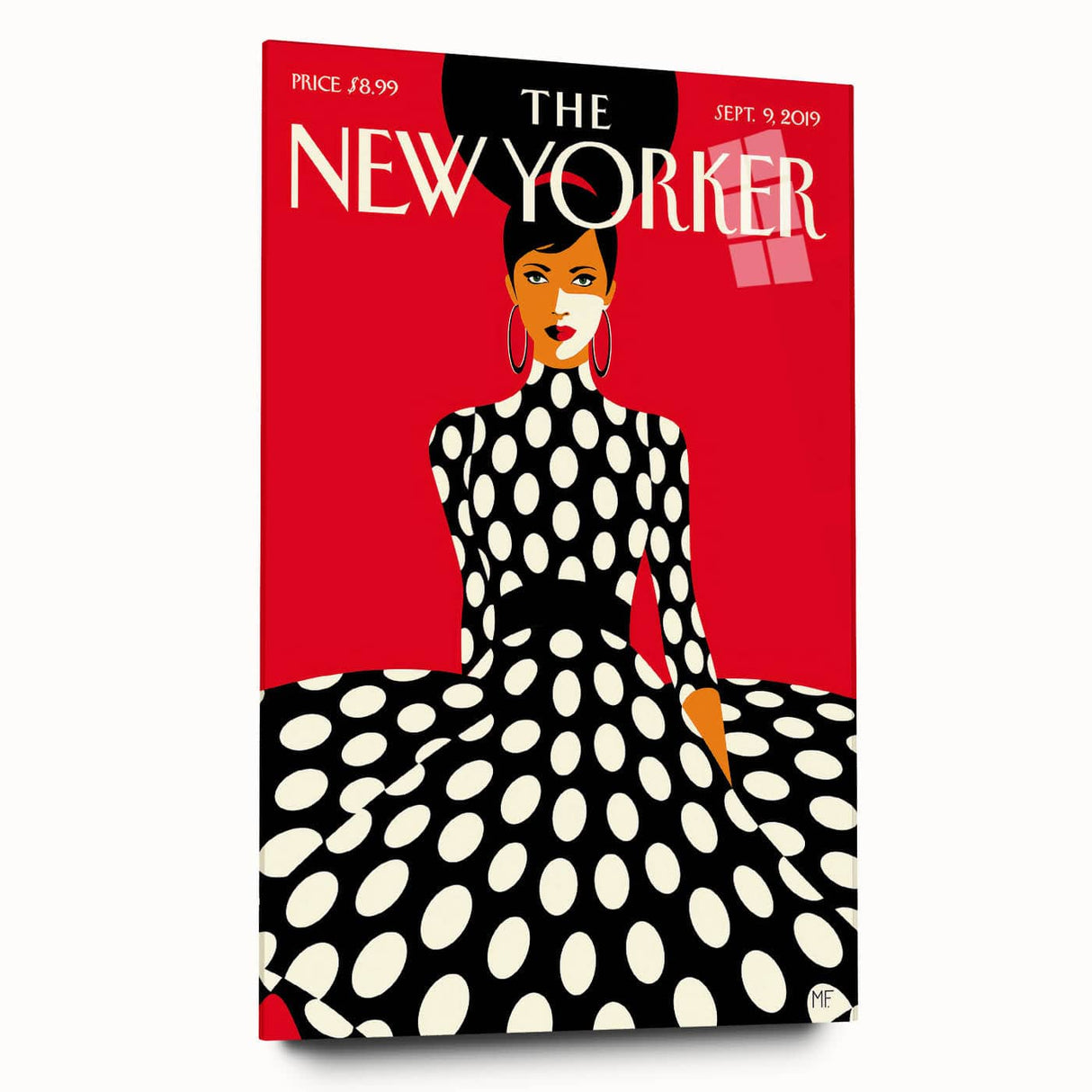 Vintage New Yorker Poster – Polka Dot Dress & Bold Red Background
