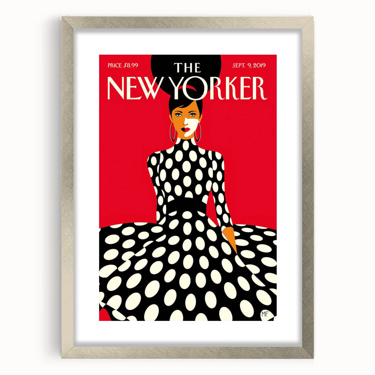 Vintage New Yorker Poster – Polka Dot Dress & Bold Red Background
