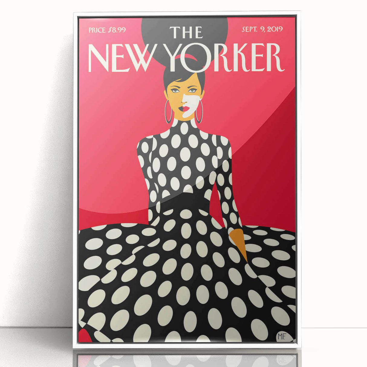 Vintage New Yorker Poster – Polka Dot Dress & Bold Red Background