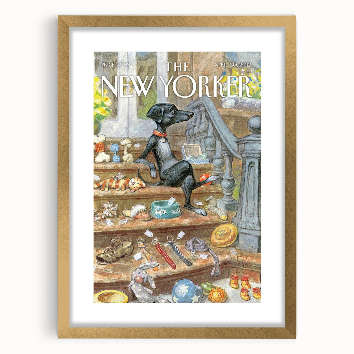 New Yorker Poster - 2012 Dog with Toys on Stairs Art Print