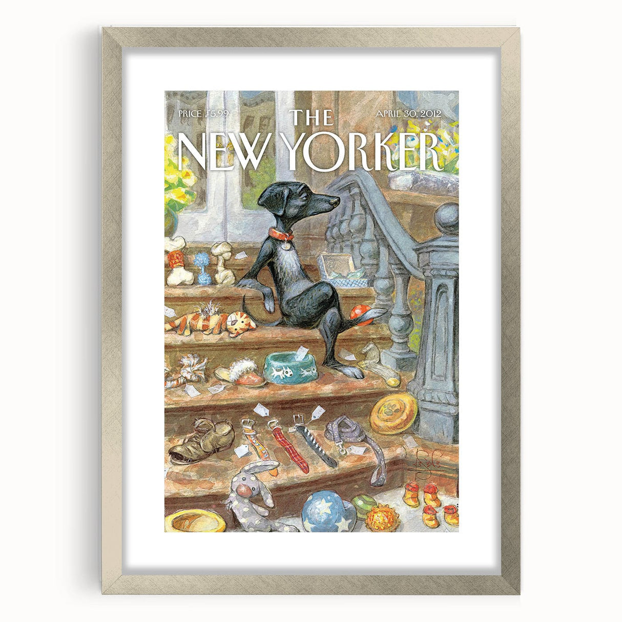 New Yorker Poster - 2012 Dog with Toys on Stairs Art Print