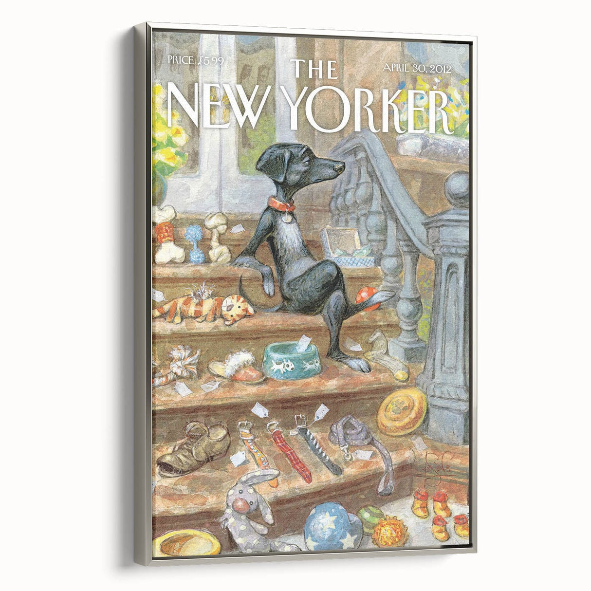 New Yorker Poster - 2012 Dog with Toys on Stairs Art Print