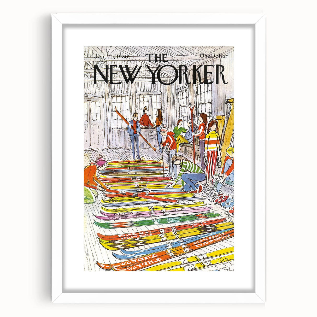Vintage New Yorker Poster – Skiing Enthusiasts, 1980 Edition