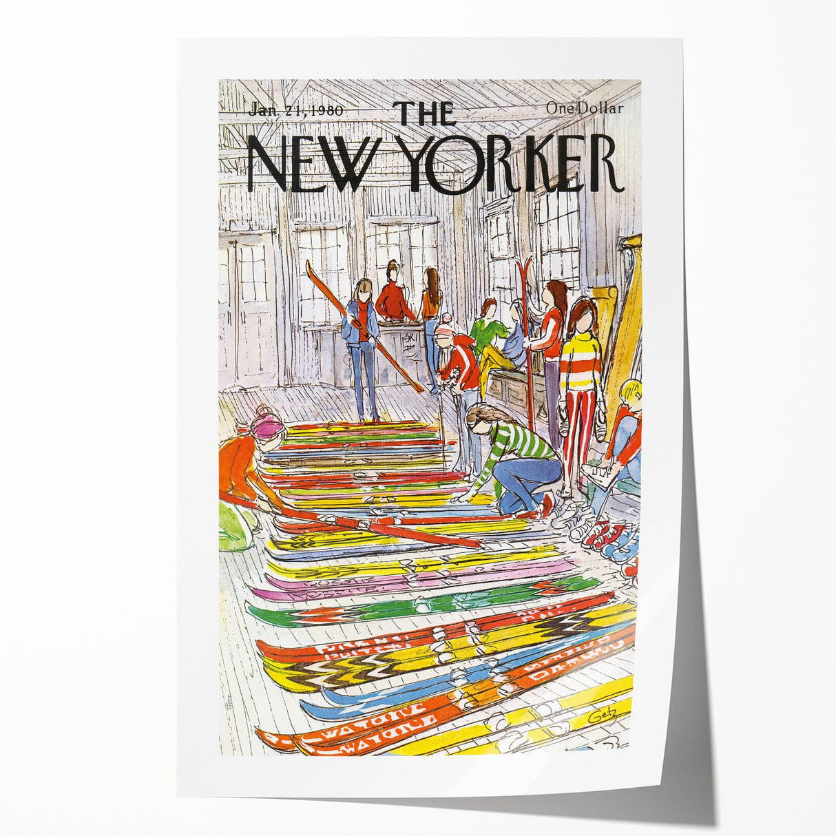 Vintage New Yorker Poster – Skiing Enthusiasts, 1980 Edition