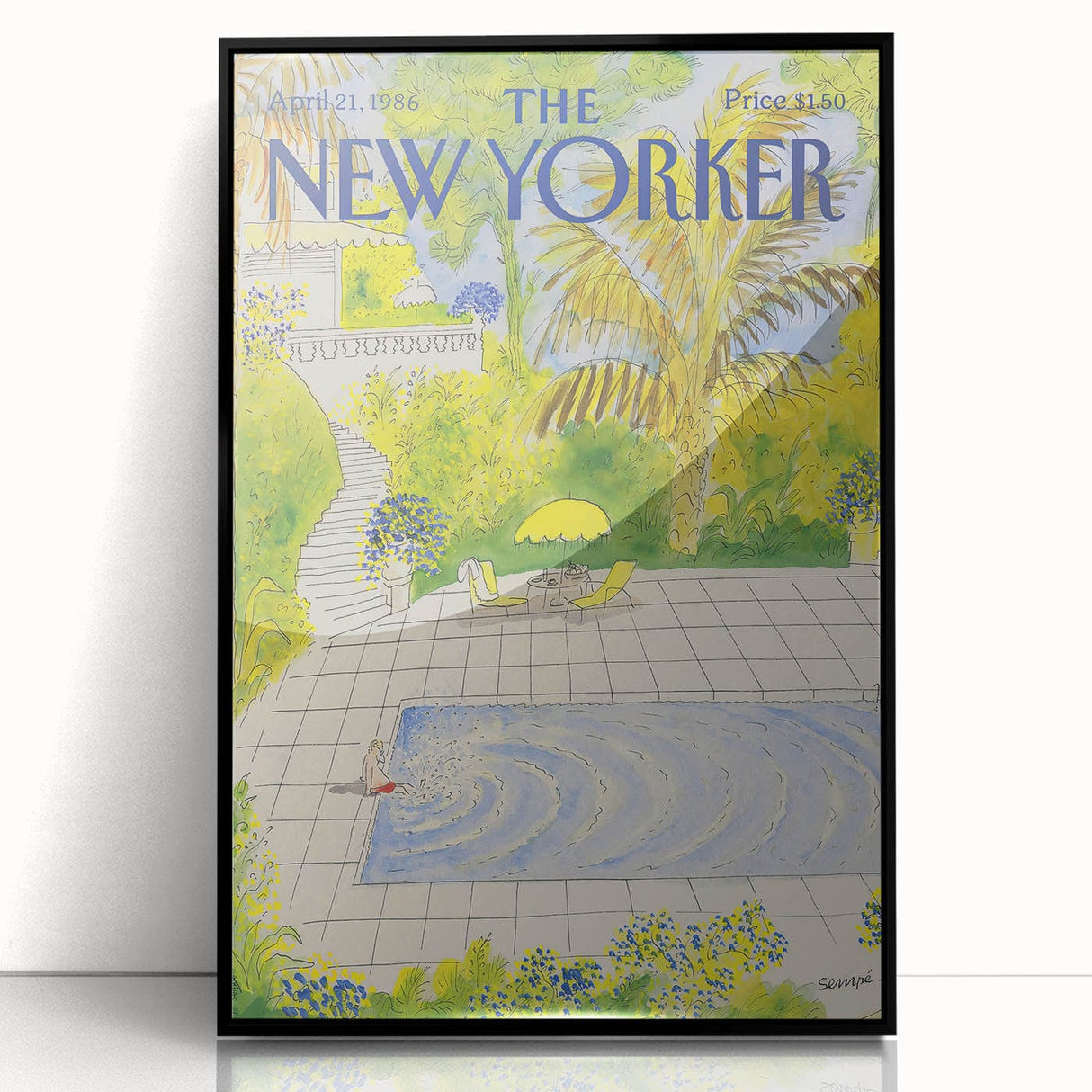Vintage New Yorker Magazine Poster - Poolside Paradise Artwork
