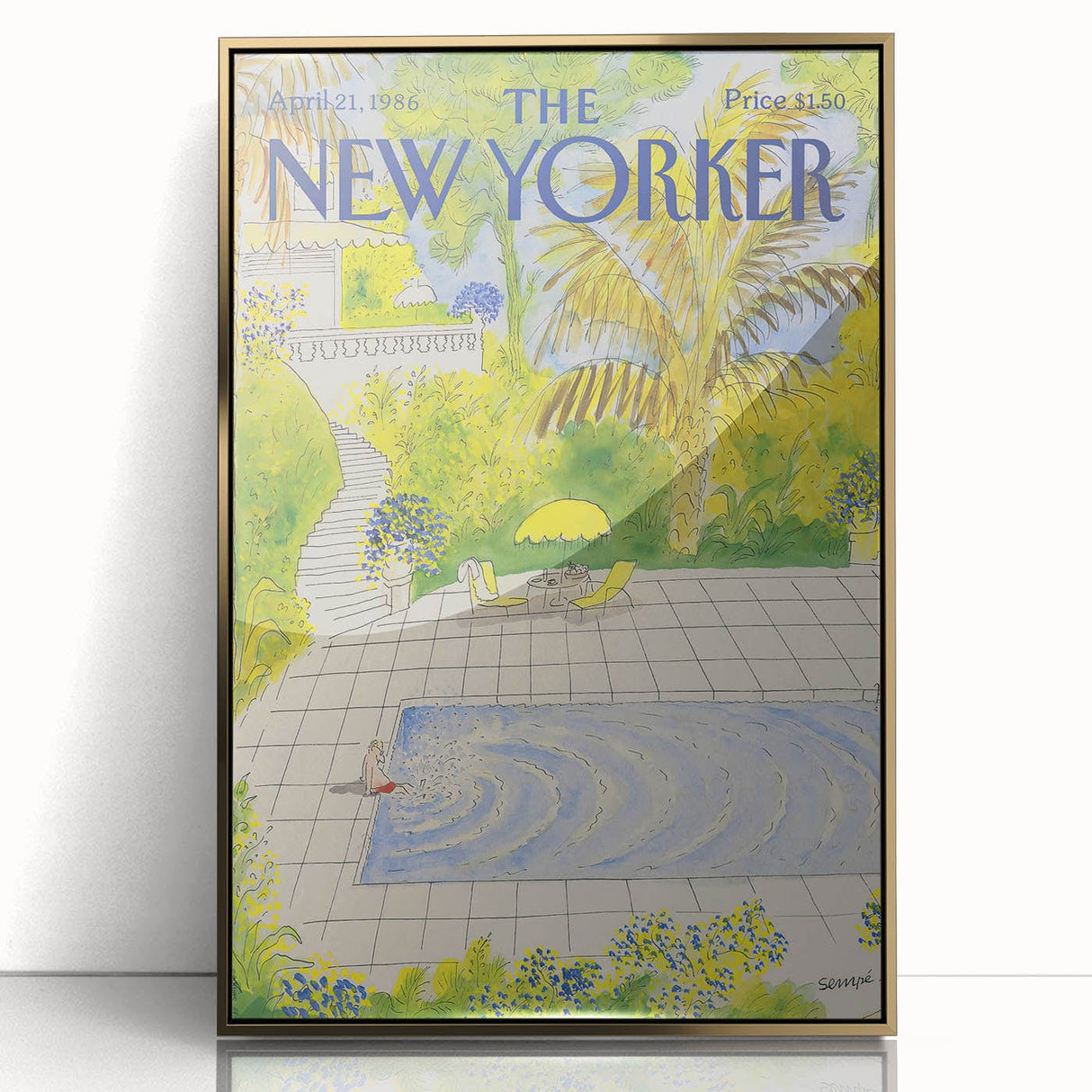 Vintage New Yorker Magazine Poster - Poolside Paradise Artwork