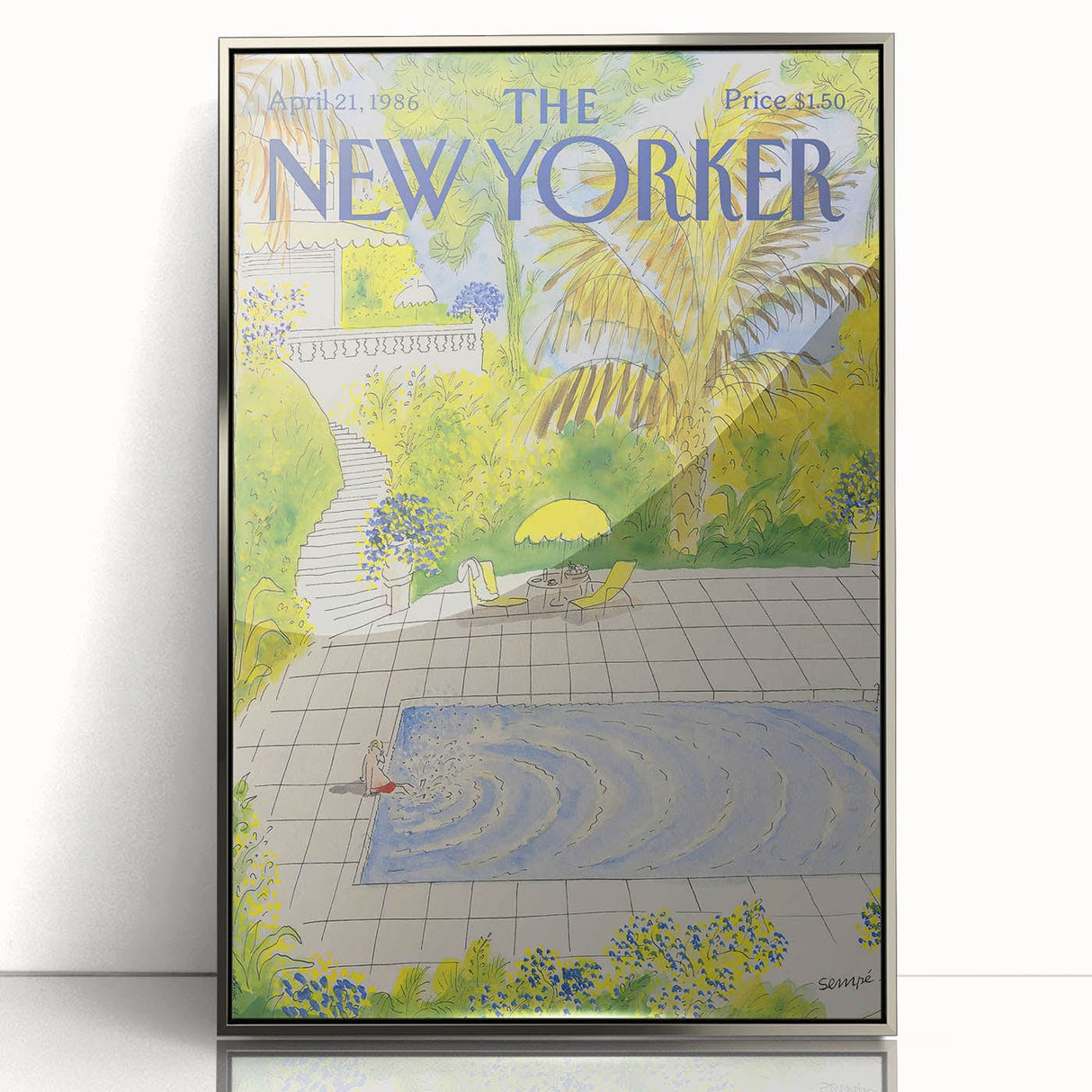 Vintage New Yorker Magazine Poster - Poolside Paradise Artwork
