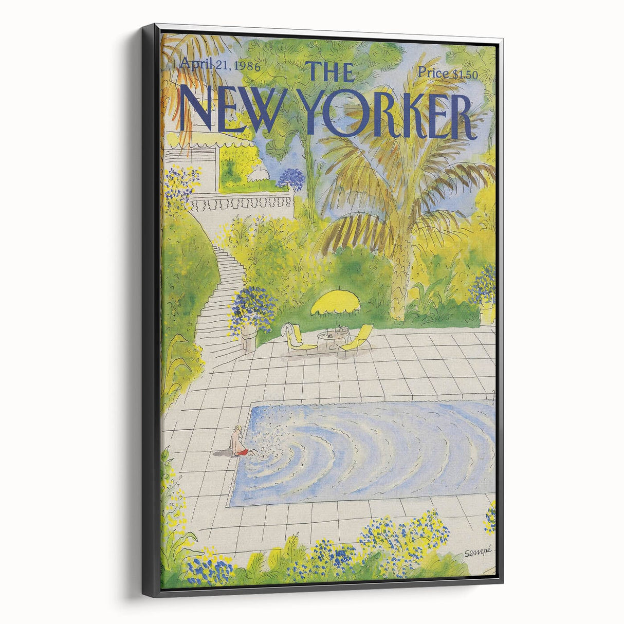 Vintage New Yorker Magazine Poster - Poolside Paradise Artwork