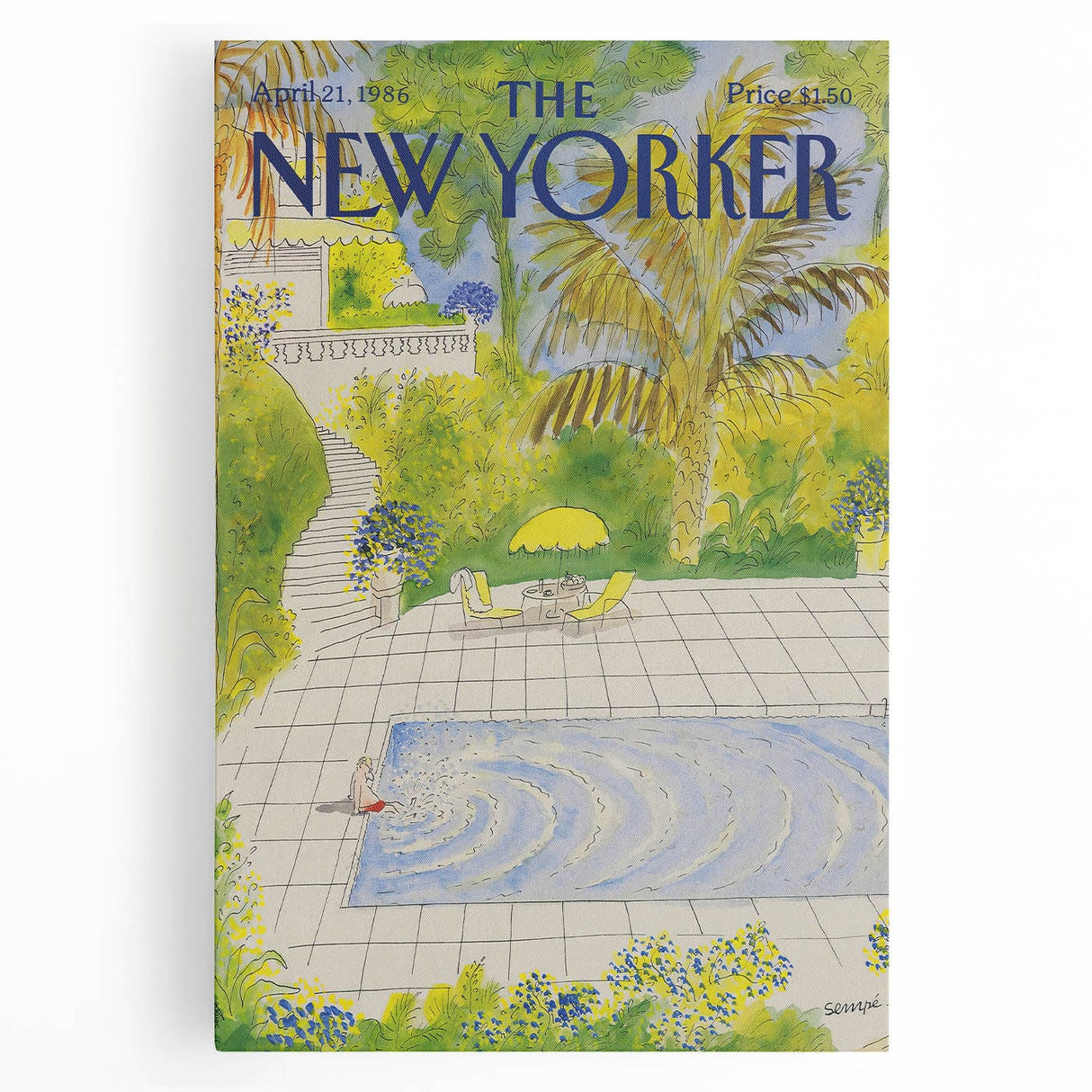 Vintage New Yorker Magazine Poster - Poolside Paradise Artwork