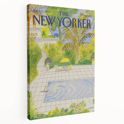 Vintage New Yorker Magazine Poster - Poolside Paradise Artwork