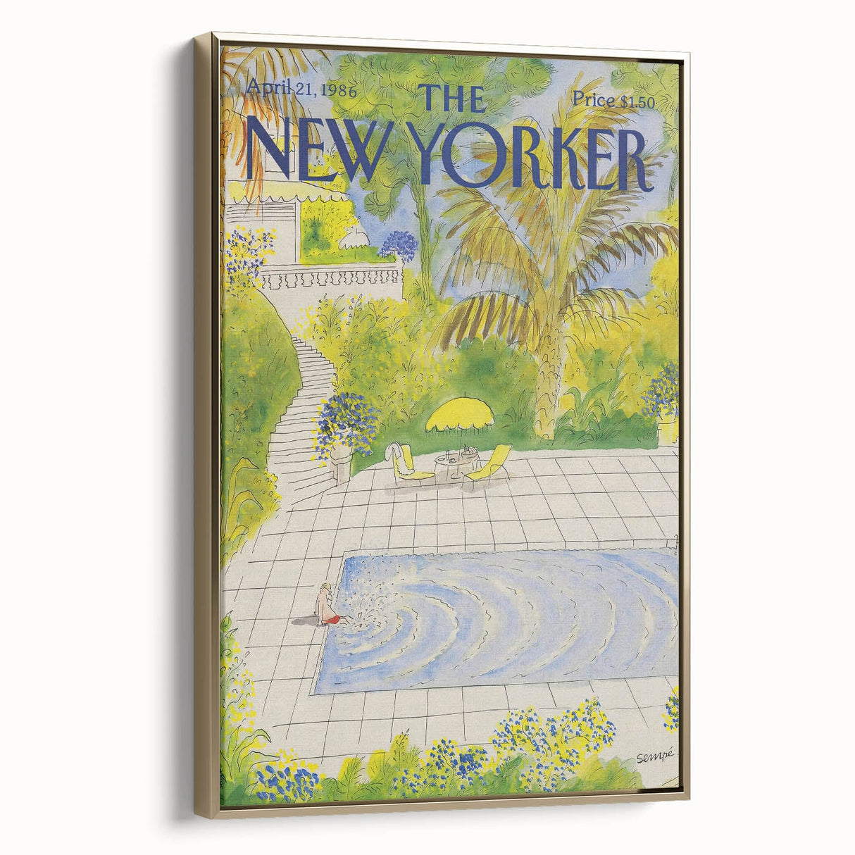 Vintage New Yorker Magazine Poster - Poolside Paradise Artwork