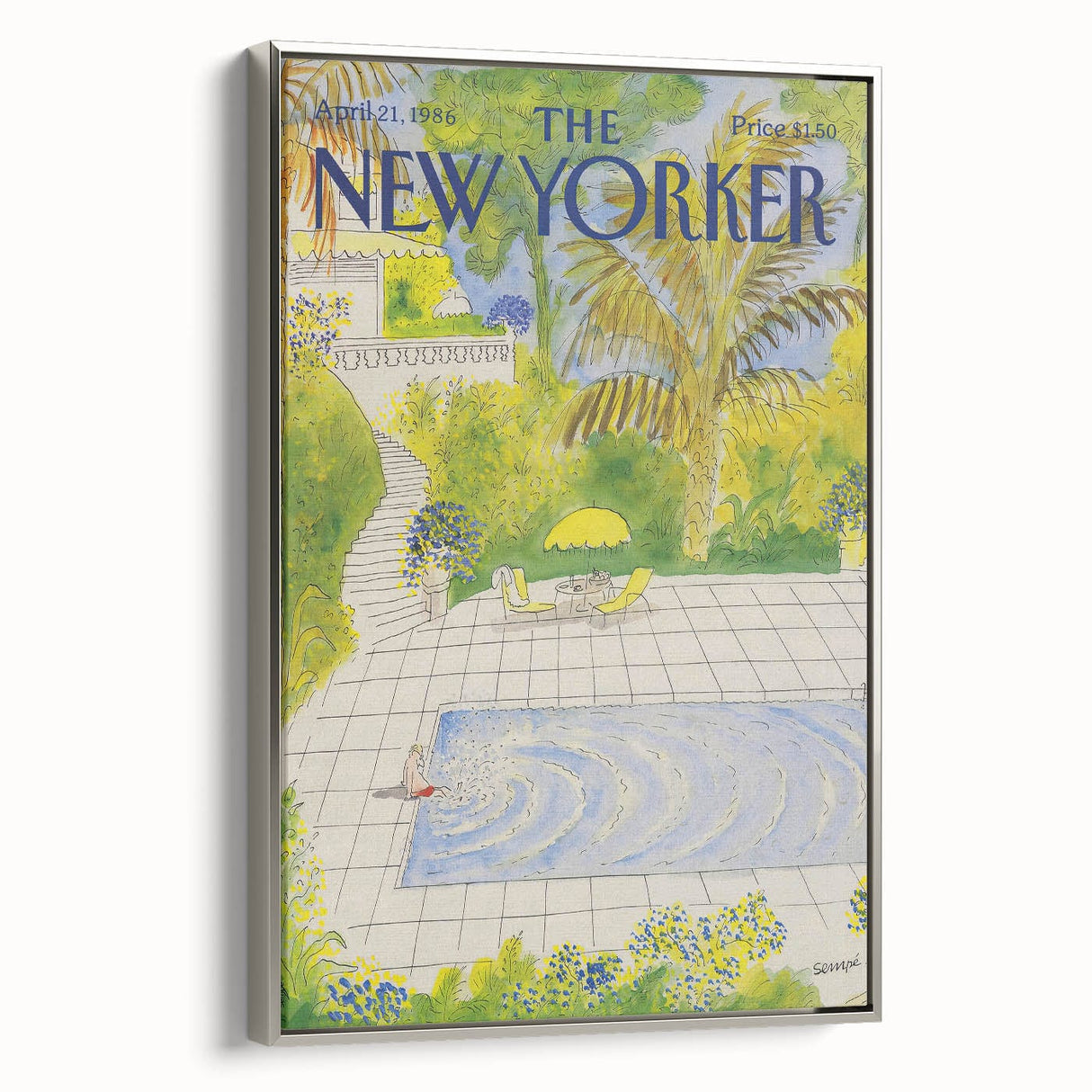 Vintage New Yorker Magazine Poster - Poolside Paradise Artwork