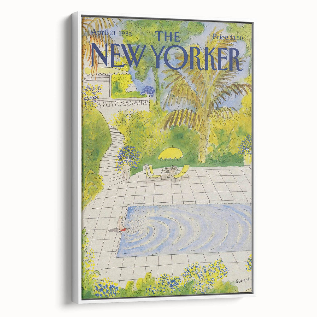 Vintage New Yorker Magazine Poster - Poolside Paradise Artwork