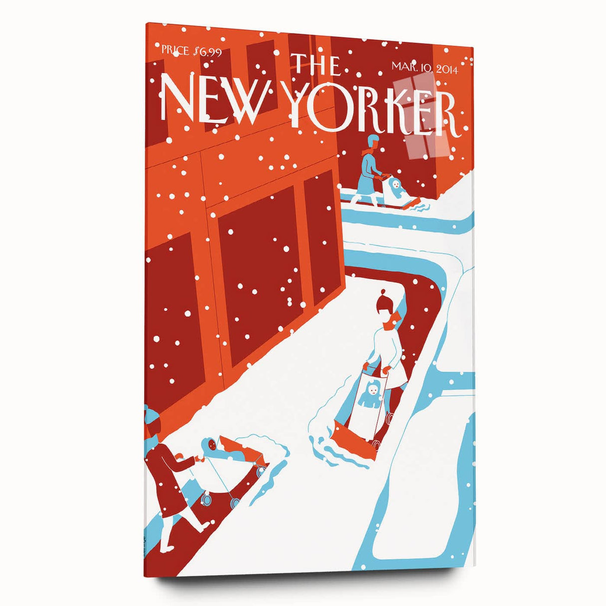 Vintage New Yorker Poster - 2014 Winter Scene with Sledding Family