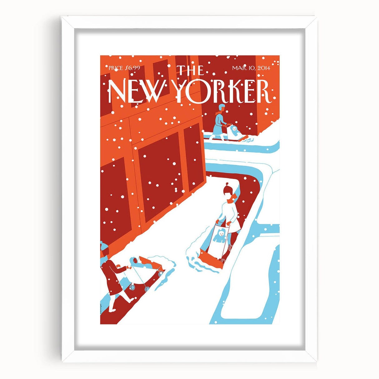 Vintage New Yorker Poster - 2014 Winter Scene with Sledding Family