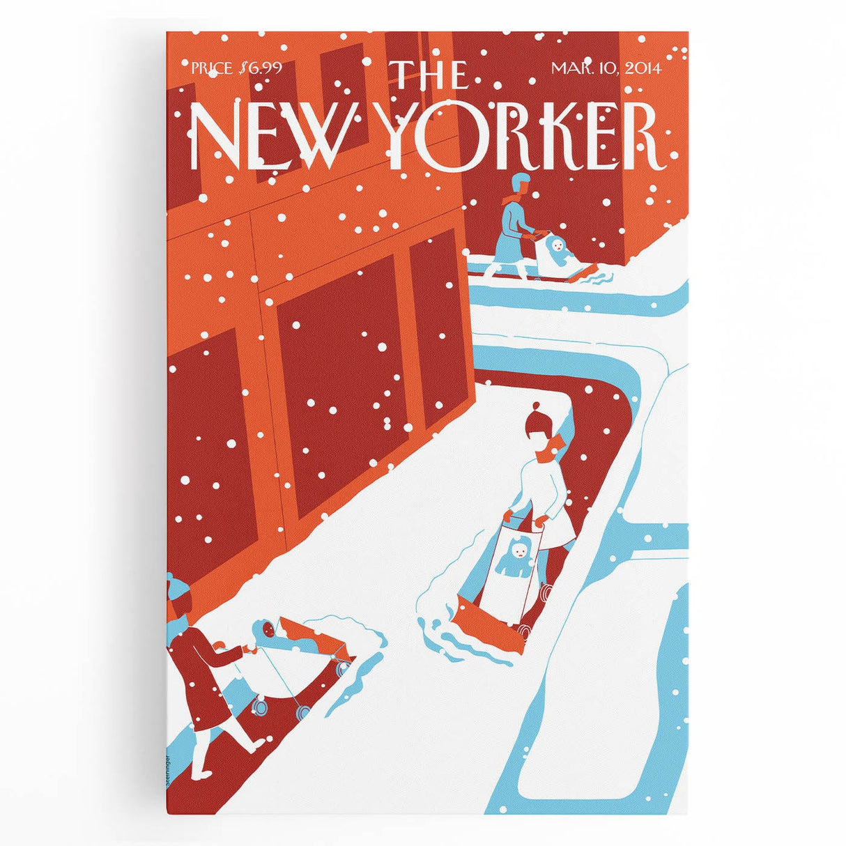 Vintage New Yorker Poster - 2014 Winter Scene with Sledding Family
