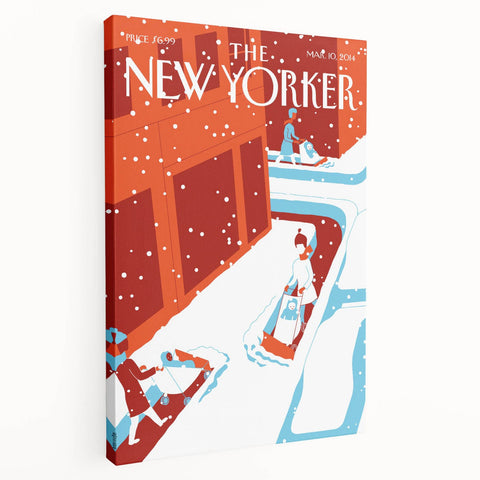 Vintage New Yorker Poster - 2014 Winter Scene with Sledding Family