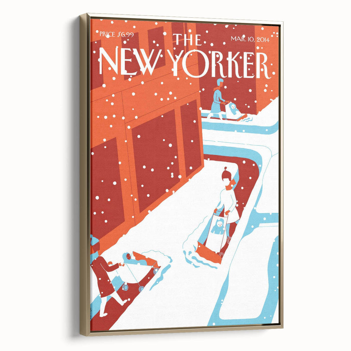 Vintage New Yorker Poster - 2014 Winter Scene with Sledding Family