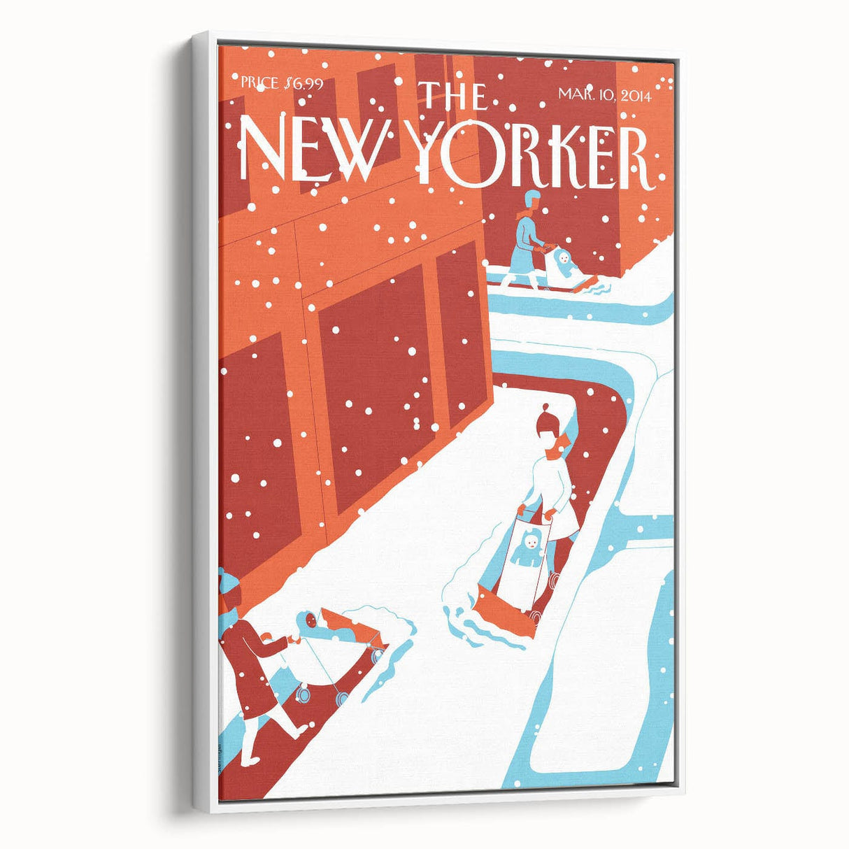 Vintage New Yorker Poster - 2014 Winter Scene with Sledding Family