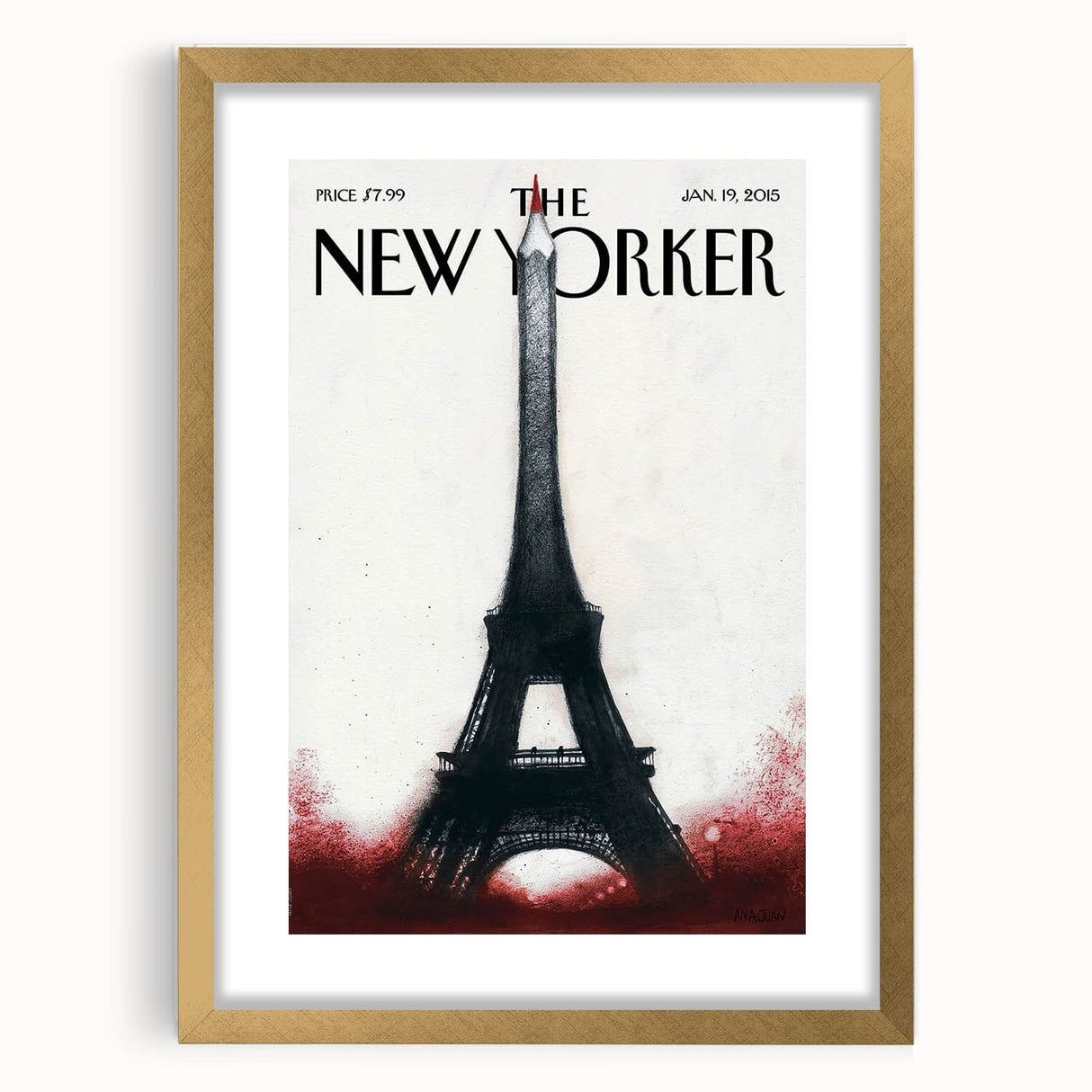 Eiffel Tower New Yorker Poster - 2015 Red Accent Paris Illustration Art