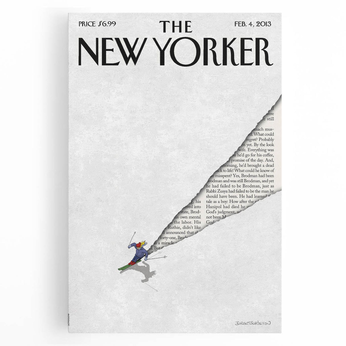 New Yorker Poster - 2013 Skier Cartoon Cover Art by Birgit Schössow
