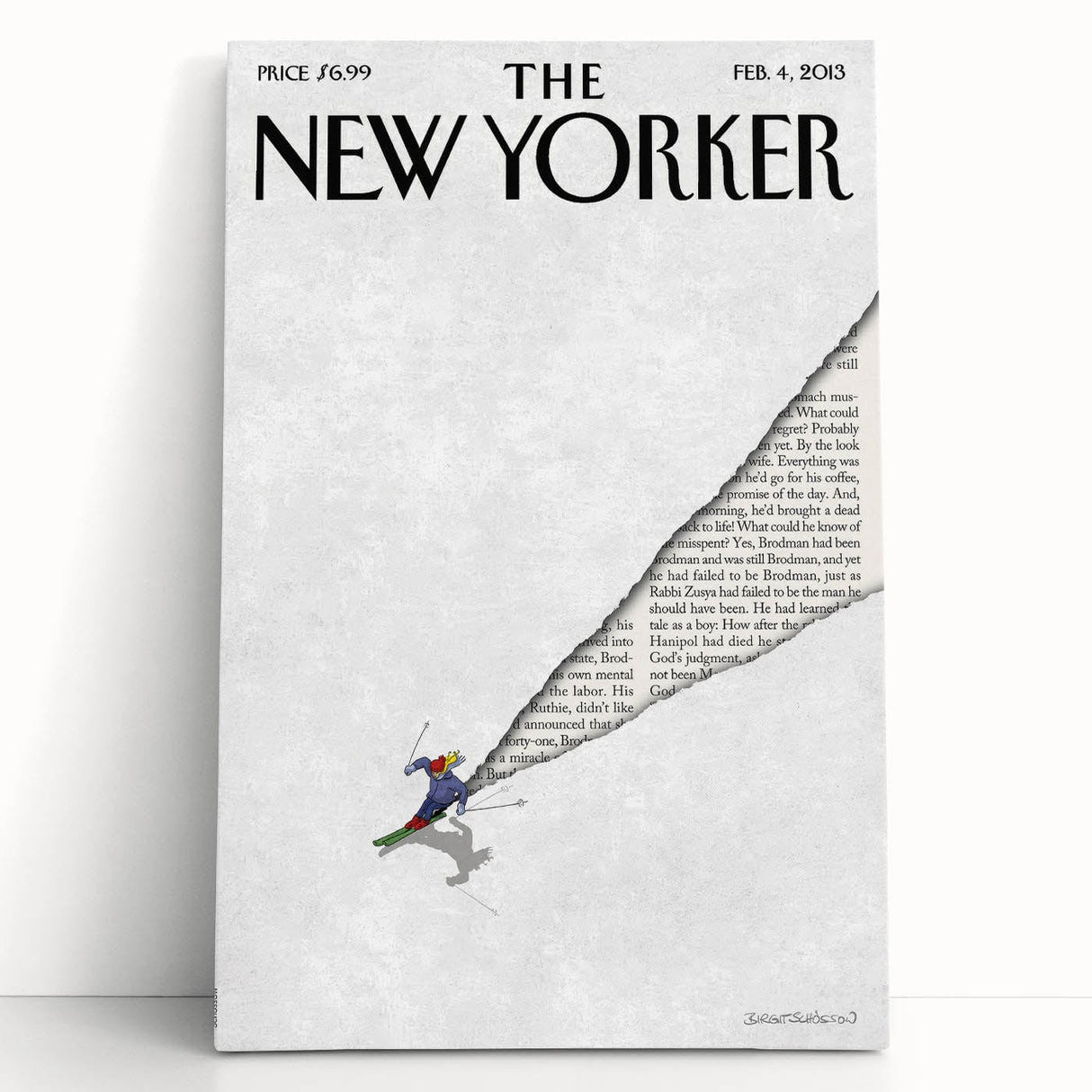 New Yorker Poster - 2013 Skier Cartoon Cover Art by Birgit Schössow