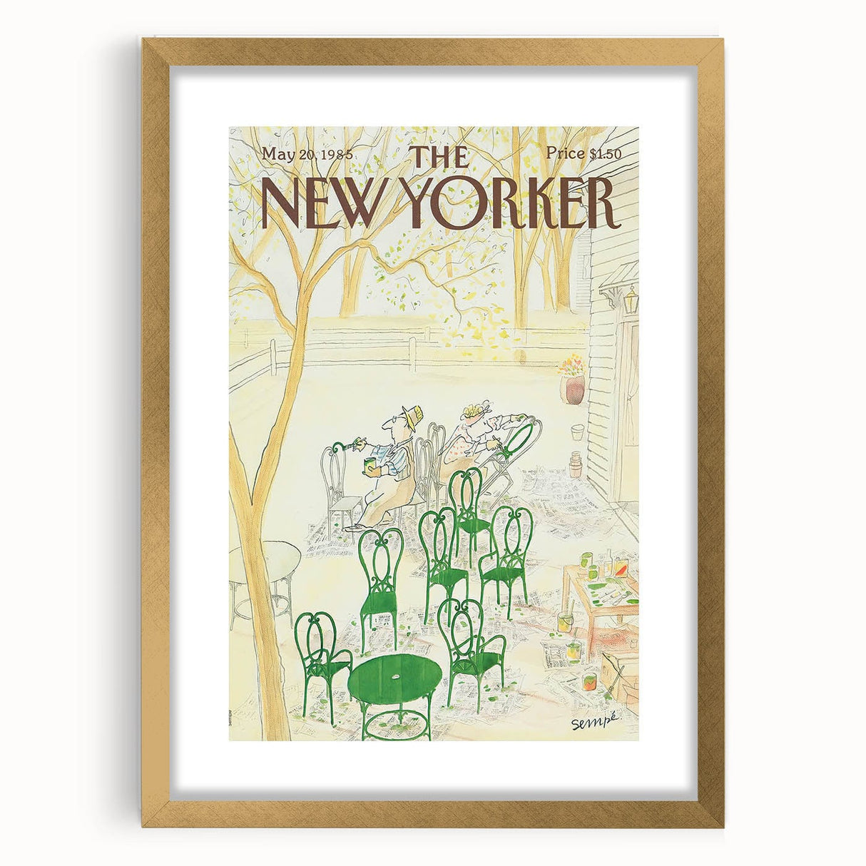 New Yorker Poster - 1985 Green Chairs and Garden Scene Illustration