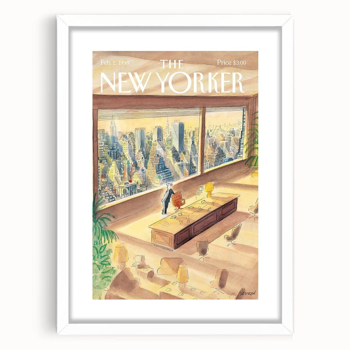 New Yorker Poster - 1998 Office Skyline View with Executive Art