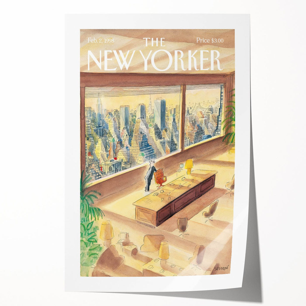 New Yorker Poster - 1998 Office Skyline View with Executive Art