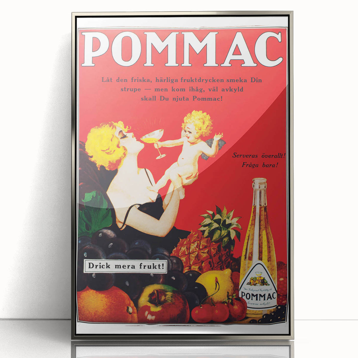 Vintage Pommac Poster – Retro Fruit Drink Ad Art with Playful Design
