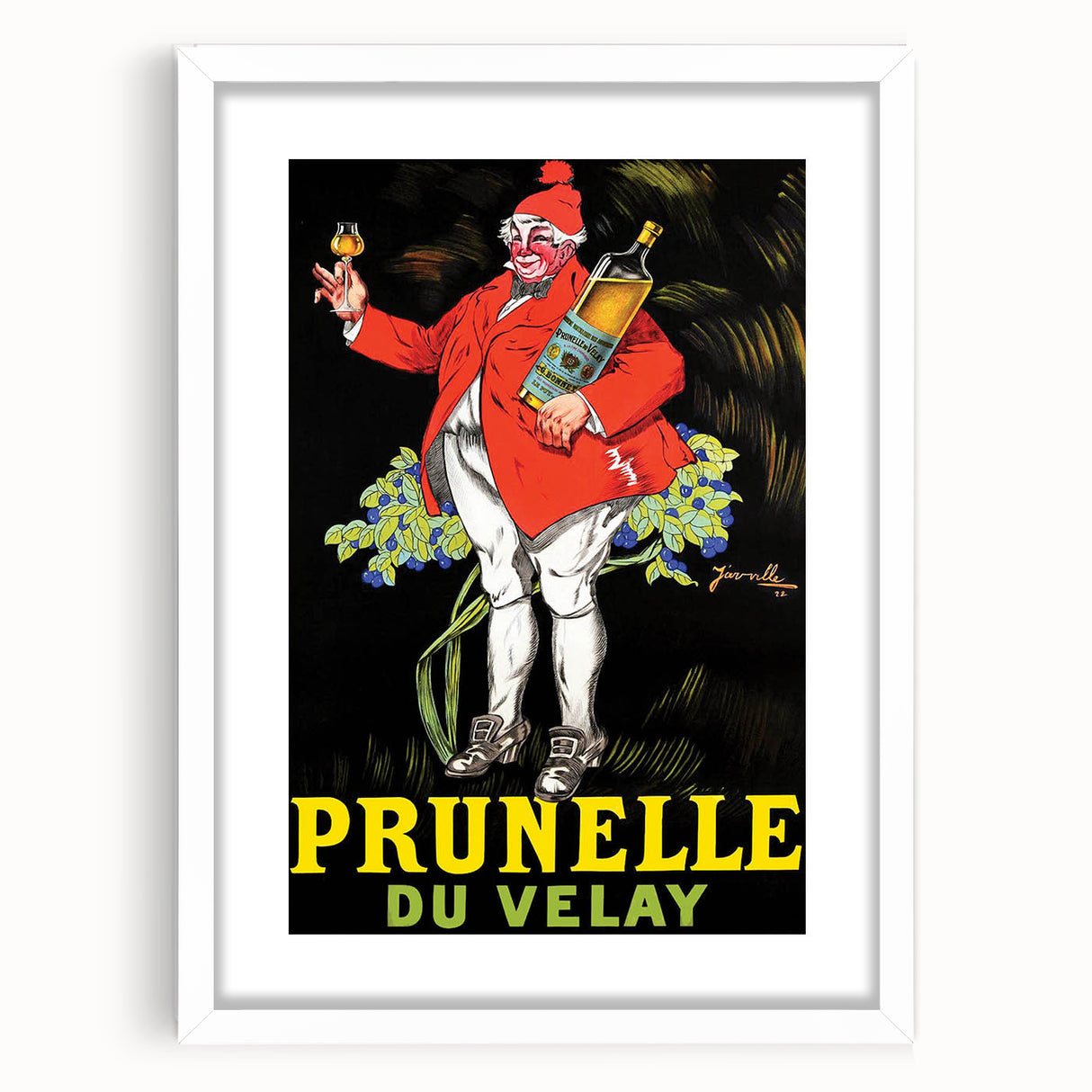 Vintage Prunelle du Velay Poster – Retro Drink Ad with Cheerful Character