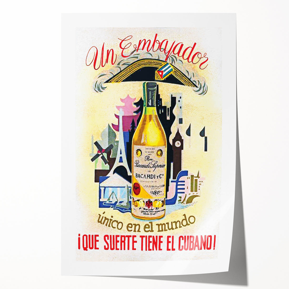 Vintage Bacardi Rum Poster - Retro Cuban Advertising Art