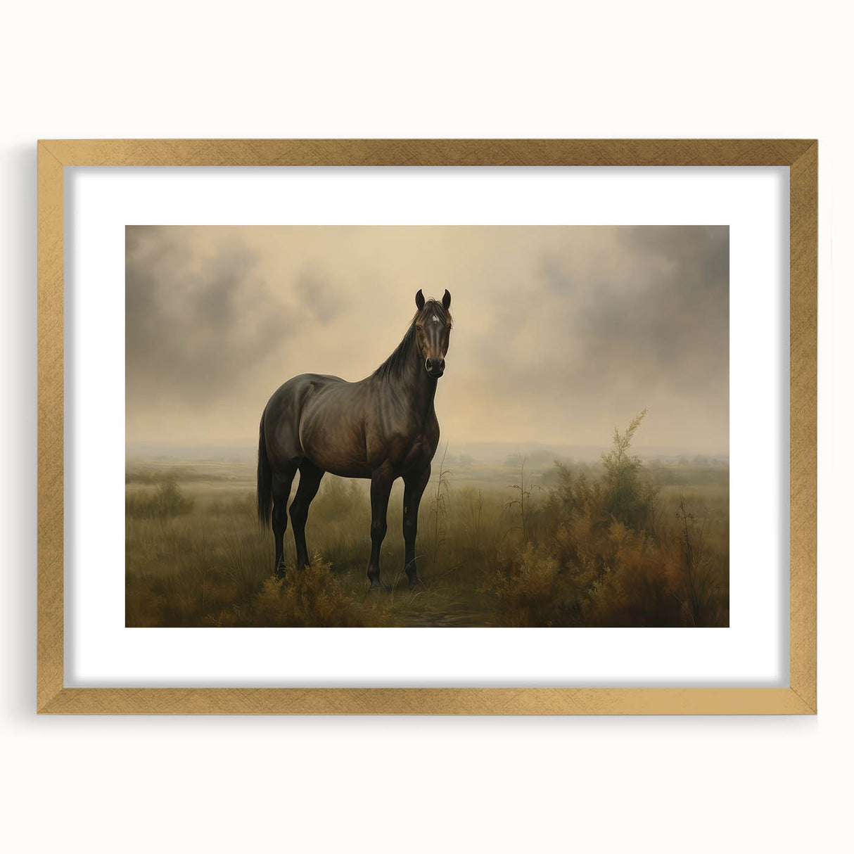 Vintage Animal Art: Majestic Black Horse – Retro Wildlife Print