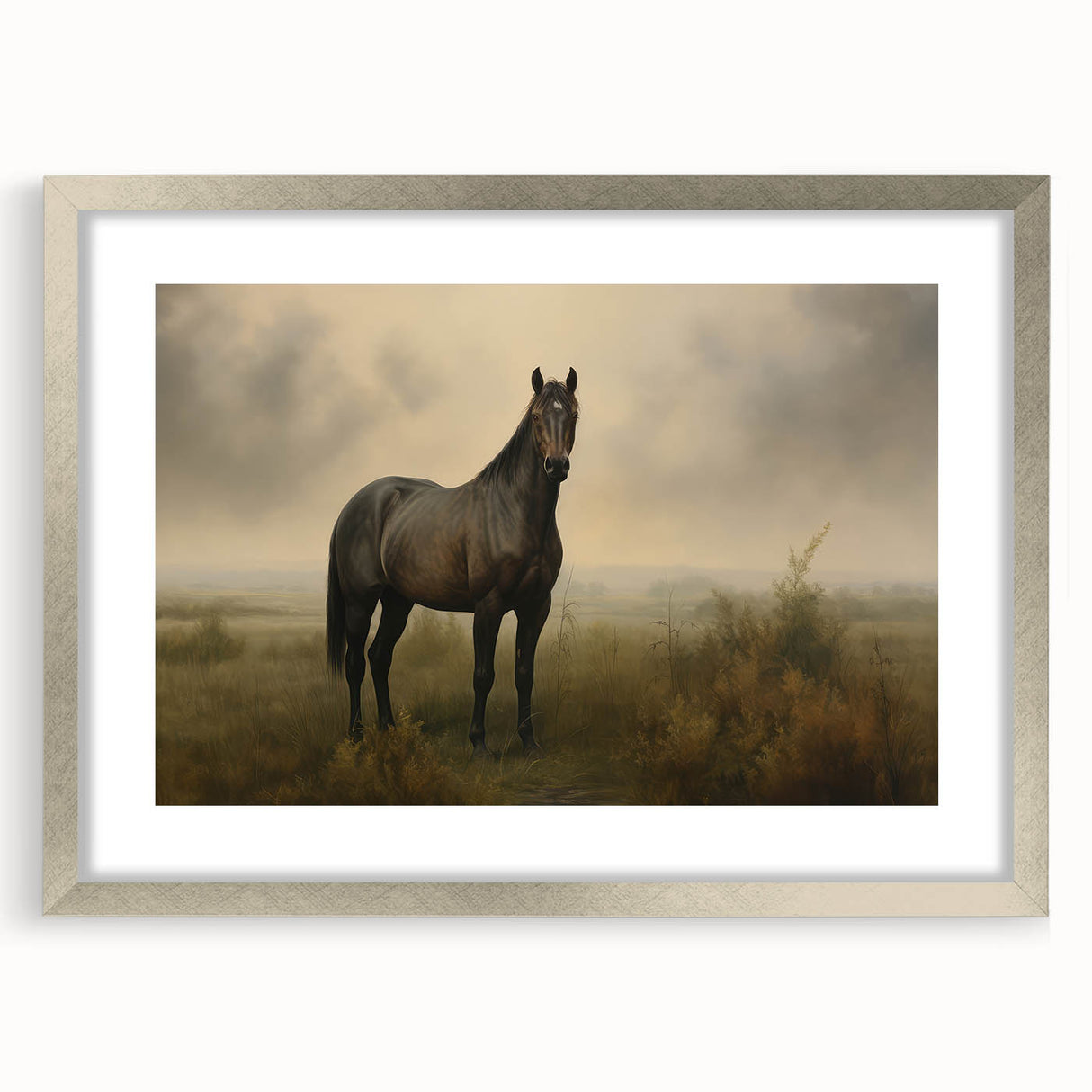 Vintage Animal Art: Majestic Black Horse – Retro Wildlife Print