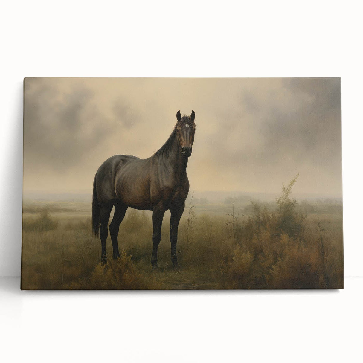 Vintage Animal Art: Majestic Black Horse – Retro Wildlife Print