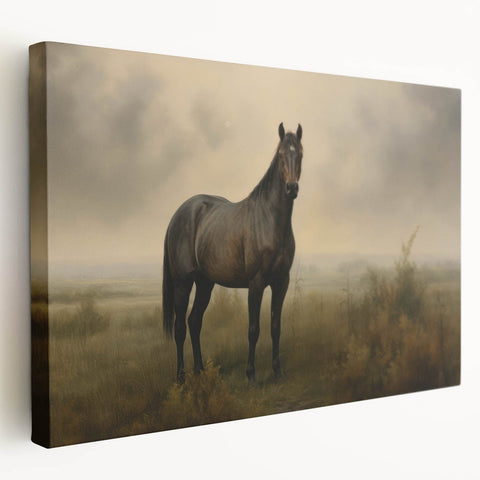 Vintage Animal Art: Majestic Black Horse – Retro Wildlife Print
