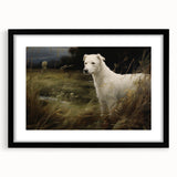Vintage Animal Art: White Dog in Nature – Retro Wildlife Illustration