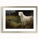 Vintage Animal Art: White Dog in Nature – Retro Wildlife Illustration