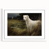 Vintage Animal Art: White Dog in Nature – Retro Wildlife Illustration