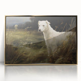 Vintage Animal Art: White Dog in Nature – Retro Wildlife Illustration