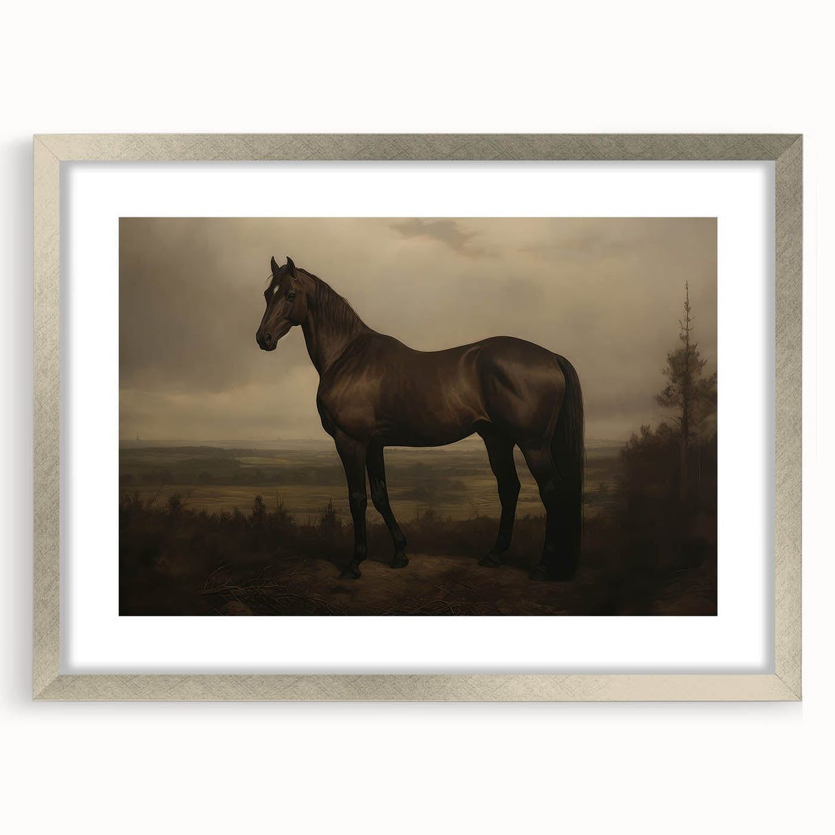 Vintage Animal Art: Majestic Black Horse – Retro Wildlife Print