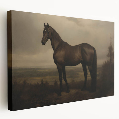 Vintage Animal Art: Majestic Black Horse – Retro Wildlife Print