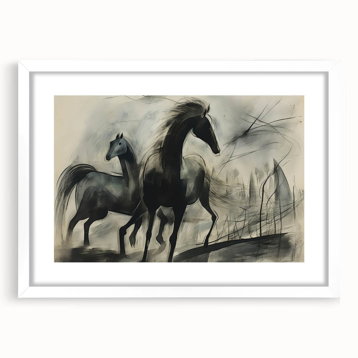 Vintage Animal Art: Abstract Horses – Retro Wildlife Illustration