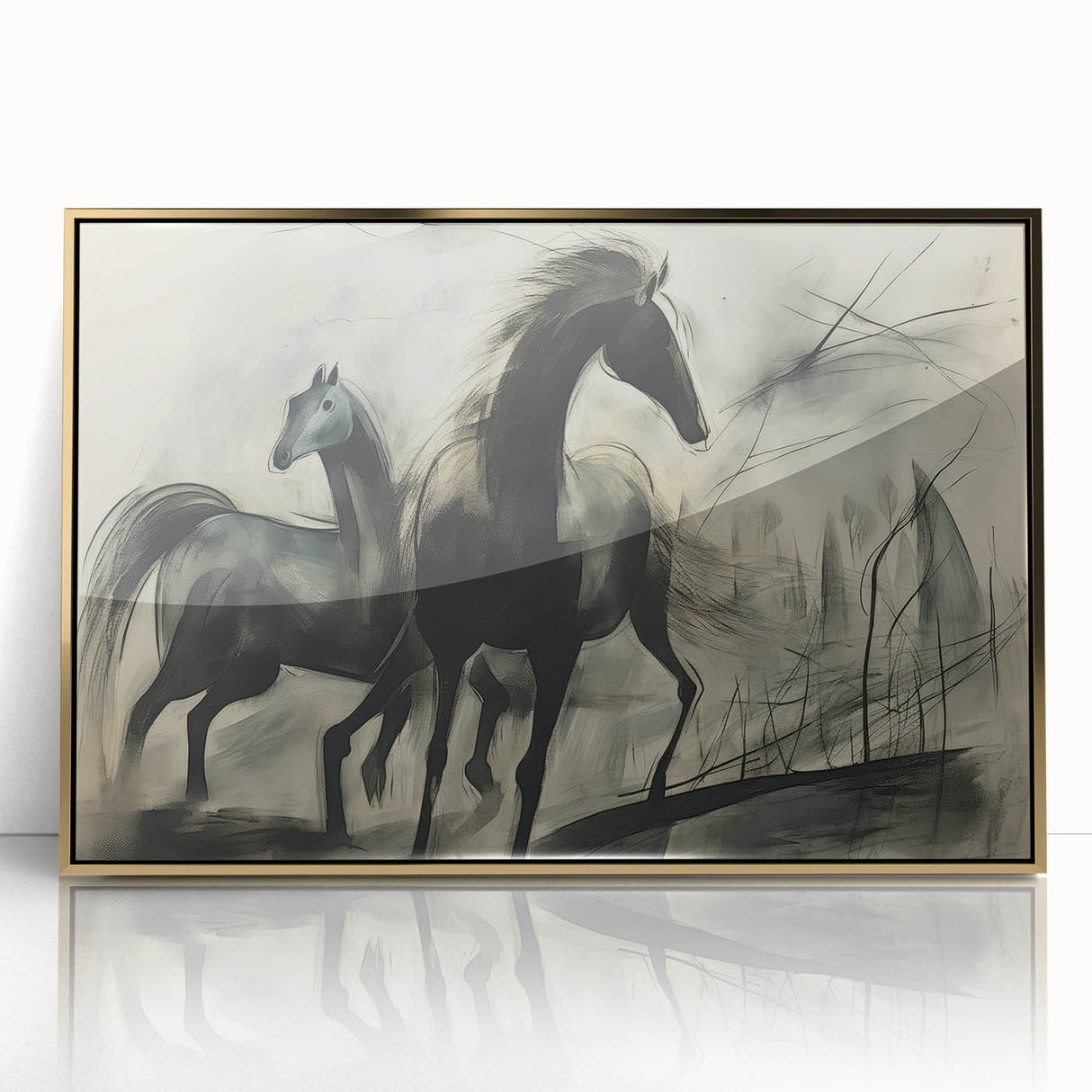 Vintage Animal Art: Abstract Horses – Retro Wildlife Illustration